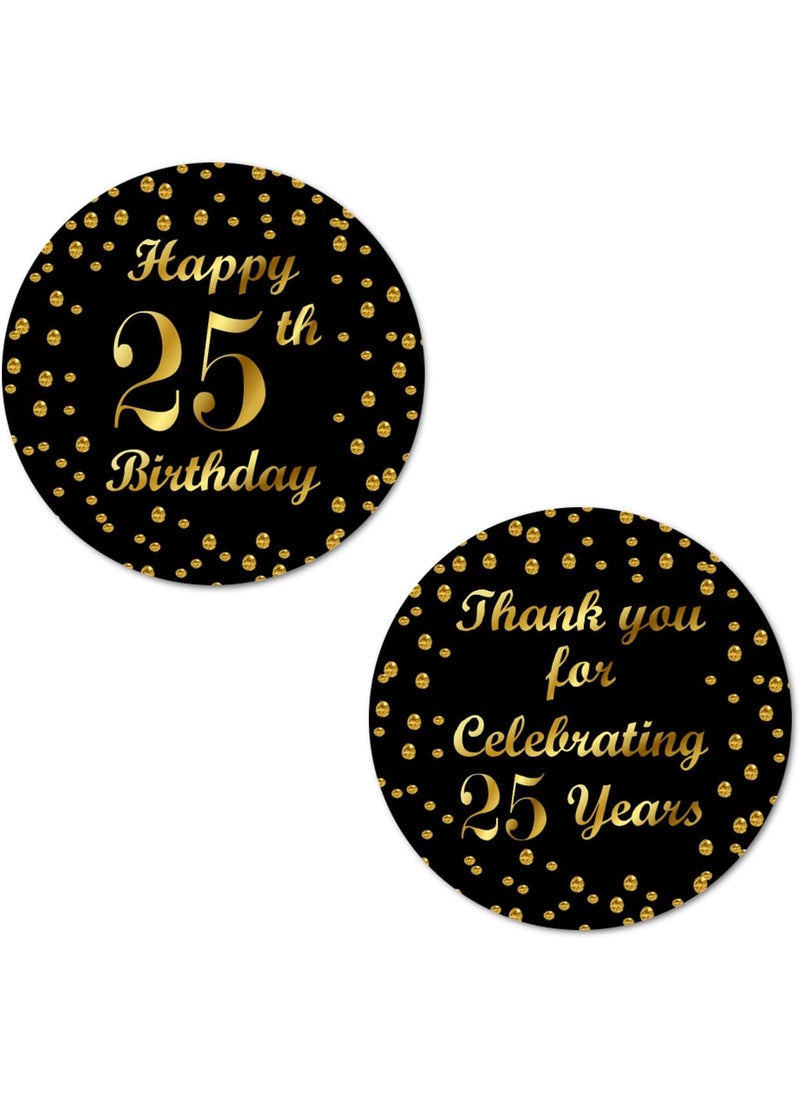 RokAPary 25th Birthday Round 2 Inch Big Glossy Stickers Thank You for Celebrating 25 Years Black and Gold Labels Great for Party Favors Decorations Tags Gift Bags and Supplies Made in USA  - Image 1