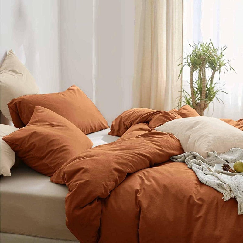 Burnt Orange Queen Comforter Set 3 Piece Aesthetic Modern Terracotta Bedding Set All Season Soft Lightweight Microfiber Down Alternative Comforter Bed Set with 2 Pillow Shams for Women Men