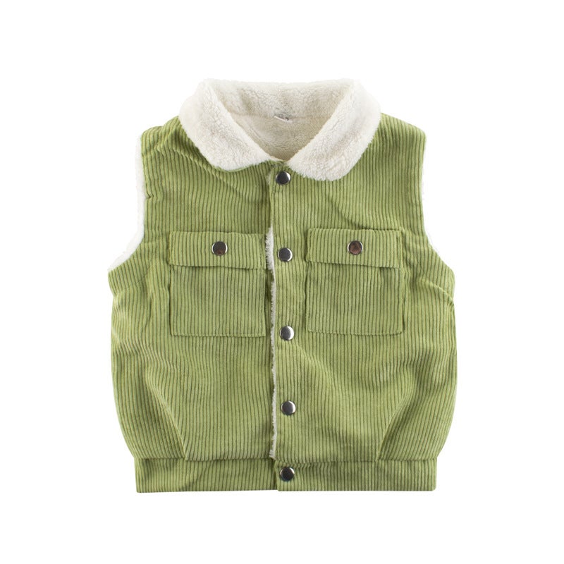 2024 Boys Spring Vest Lamb Fleece Warm Baby Top YR238 fruit Green 