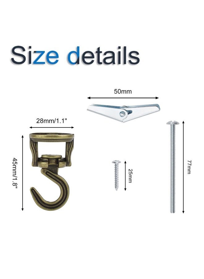 INCREWAY Swivel Swag Hooks, 4 Set Heavy Duty Swivel Ceiling Hooks, Ceiling Mounting Hooks with Hardware Screws and Toggle Wings for Hanging Plants, Chandeliers Baskets (Antique Brass) - Image 2