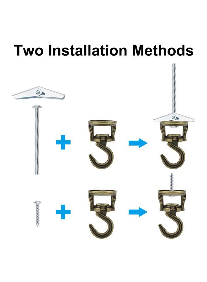 INCREWAY Swivel Swag Hooks, 4 Set Heavy Duty Swivel Ceiling Hooks, Ceiling Mounting Hooks with Hardware Screws and Toggle Wings for Hanging Plants, Chandeliers Baskets (Antique Brass) - Image 4