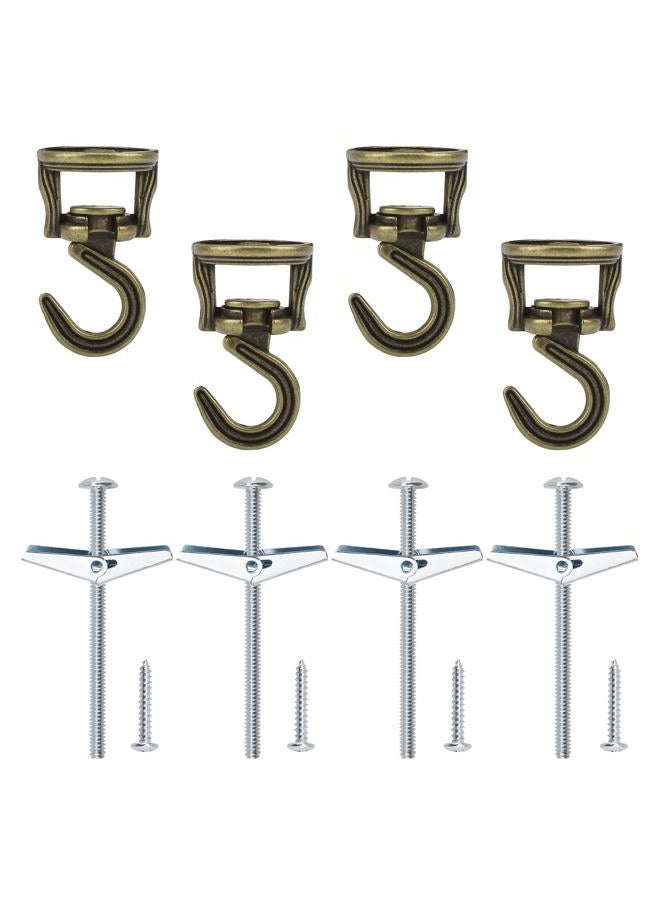 INCREWAY Swivel Swag Hooks, 4 Set Heavy Duty Swivel Ceiling Hooks, Ceiling Mounting Hooks with Hardware Screws and Toggle Wings for Hanging Plants, Chandeliers Baskets (Antique Brass) - Image 1