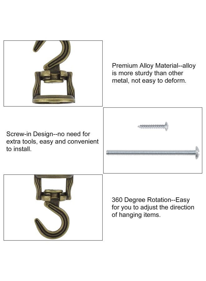 INCREWAY Swivel Swag Hooks, 4 Set Heavy Duty Swivel Ceiling Hooks, Ceiling Mounting Hooks with Hardware Screws and Toggle Wings for Hanging Plants, Chandeliers Baskets (Antique Brass) - Image 3