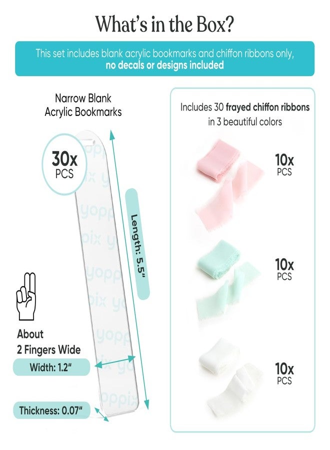 YOPPIX 30 Pieces Acrylic Bookmark Blanks- 2mm Thicken Clear Acrylic Bookmarks with 30 Pcs Ribbon for Reading Lovers DIY Crafts Presents, Graduation Back to School Presents - Image 2