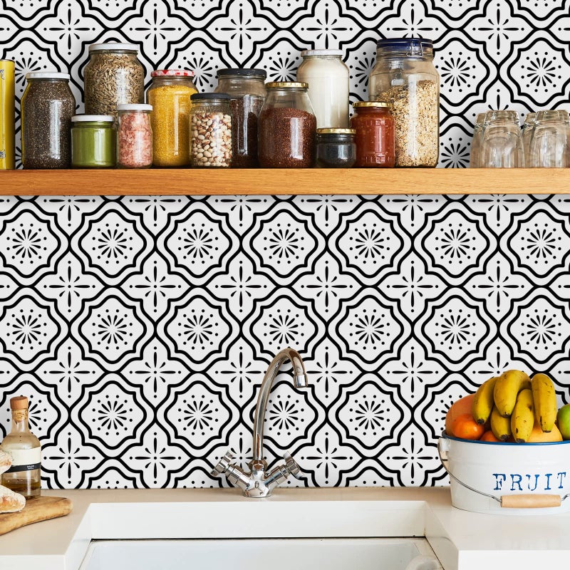Sevalo Black White Peel and Stick Wallpaper Boho Contact Paper for Cabinets Black and White Geometric Contact Paper SelfAdhesive Removable Wallpaper Kitchen Drawer Liner Waterproof 175inW 787inL