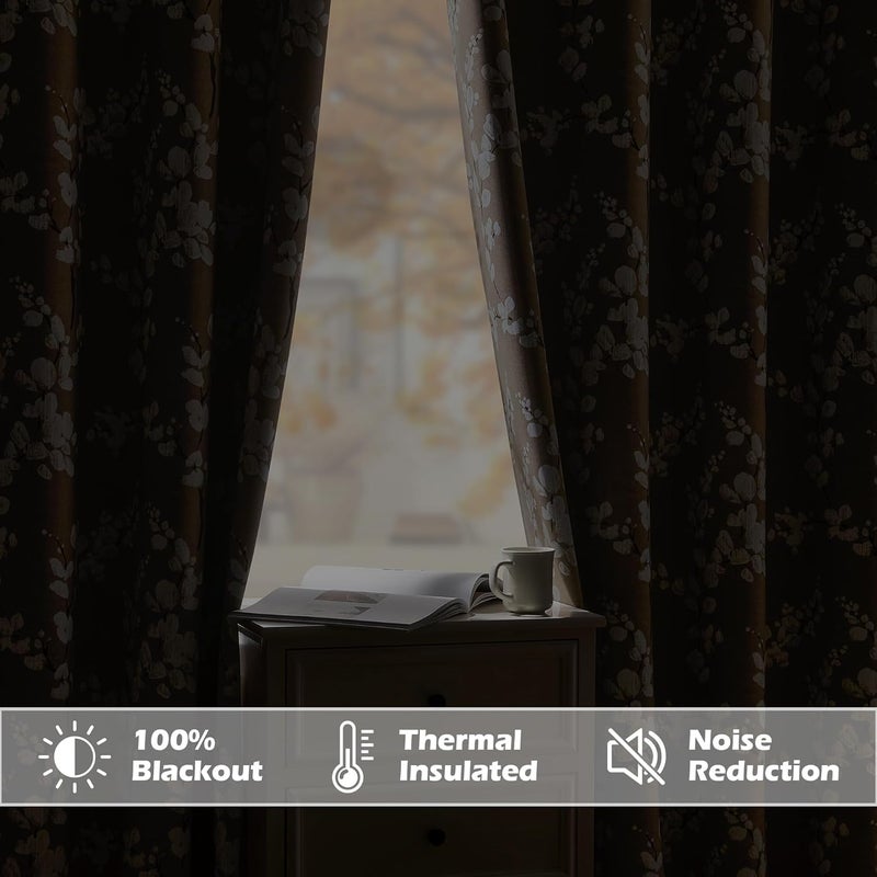 BFAM ستارة BFAM بطباعة زهور 100% مع بطانة سوداء من الخلف، ستائر بطباعة زهور لغرفة المعيشة/غرفة النوم معزولة حرارياً موفرة للطاقة، عبوة تحتوي على 1 ستارة - Image 4