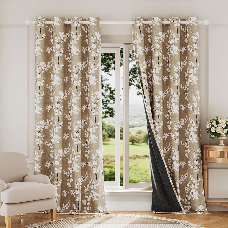 BFAM ستارة BFAM بطباعة زهور 100% مع بطانة سوداء من الخلف، ستائر بطباعة زهور لغرفة المعيشة/غرفة النوم معزولة حرارياً موفرة للطاقة، عبوة تحتوي على 1 ستارة - Image 1