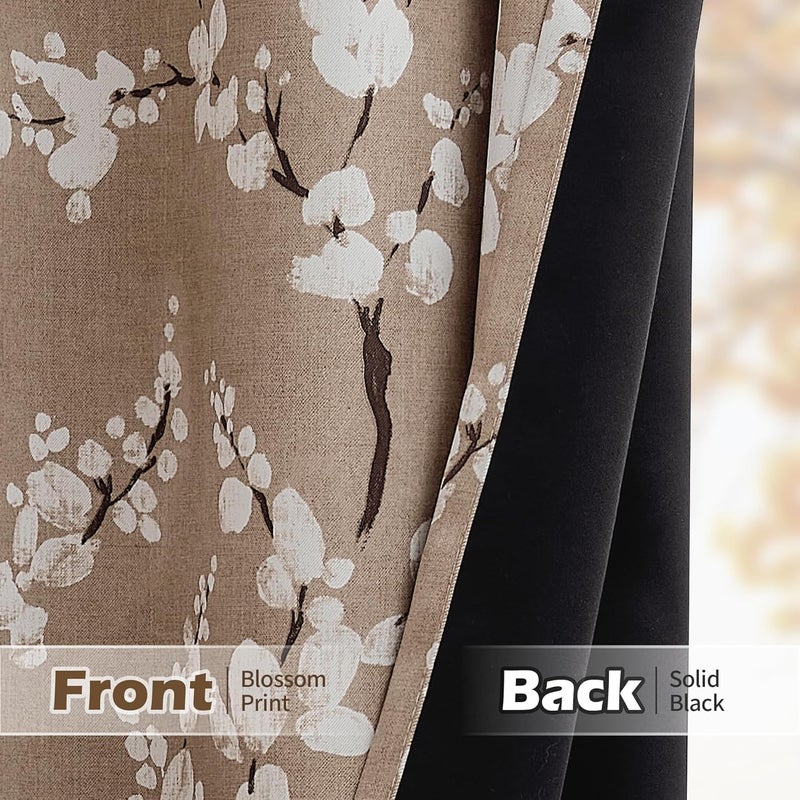 BFAM ستارة BFAM بطباعة زهور 100% مع بطانة سوداء من الخلف، ستائر بطباعة زهور لغرفة المعيشة/غرفة النوم معزولة حرارياً موفرة للطاقة، عبوة تحتوي على 1 ستارة - Image 3