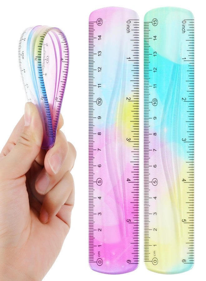 ValueBargain 2Pcs Small Flexible Ruler 6 Inch, Plastic Bendable Ruler Bendy Flexible 6 Inch Rulers, Bendable Shatterproof Soft Edge for Kids & Adults School Classroom Office, Cute Gradient Colors - Image 1