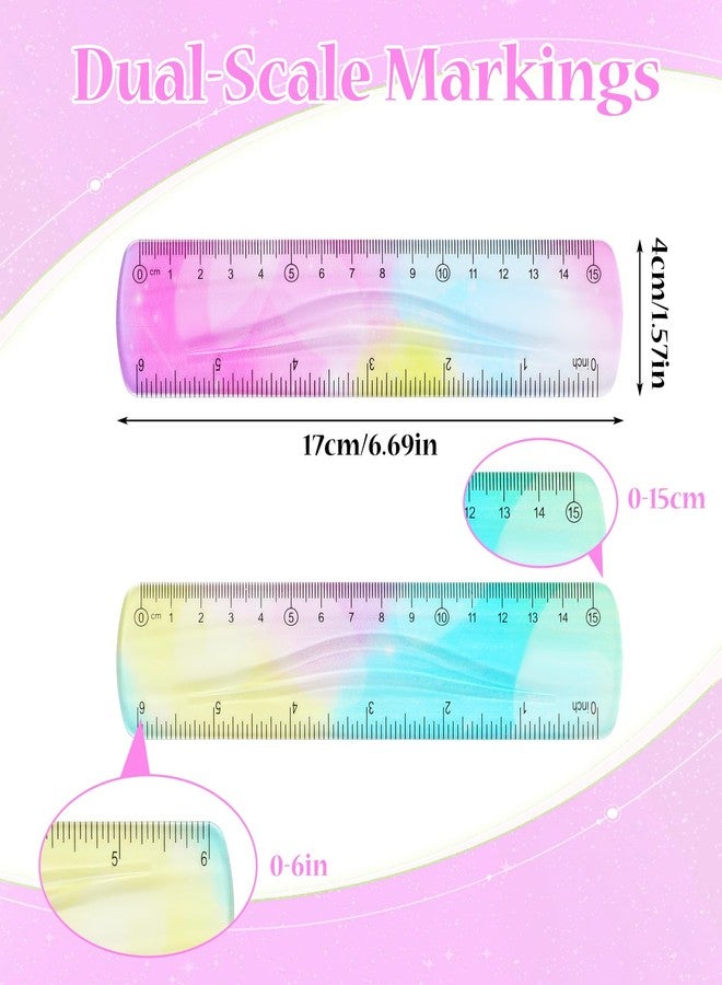 ValueBargain 2Pcs Small Flexible Ruler 6 Inch, Plastic Bendable Ruler Bendy Flexible 6 Inch Rulers, Bendable Shatterproof Soft Edge for Kids & Adults School Classroom Office, Cute Gradient Colors - Image 2