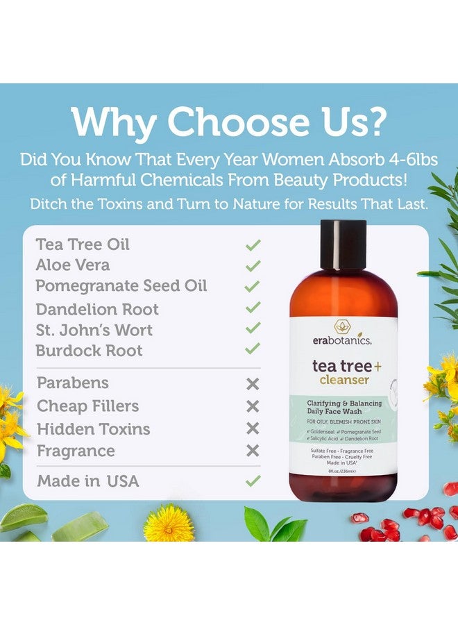Era Organics Era Organics Purifying Tea Tree Oil Face Wash - Balancing Cleanser for Oily, Blemish-Prone Skin with Salicylic Acid - Sulfate-Free, Fragrance Free, Made in USA - Image 4