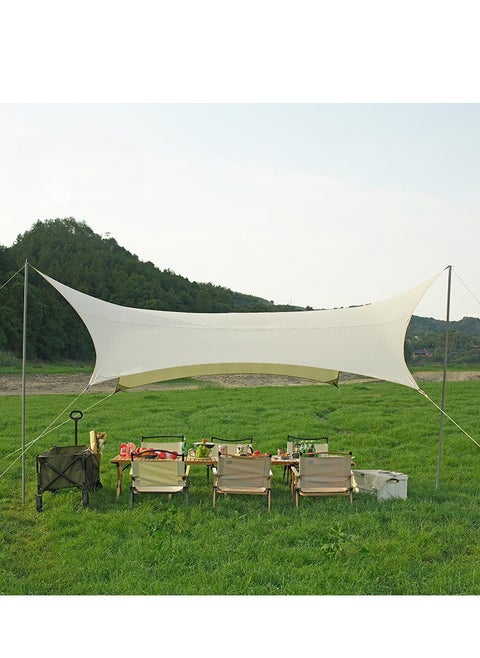 Hexagonal Camping Tarp large area covered, suitable for 6-9 people, equipped with support poles, UV and waterproof, backyard camping, beach, deck, park and carport, sand