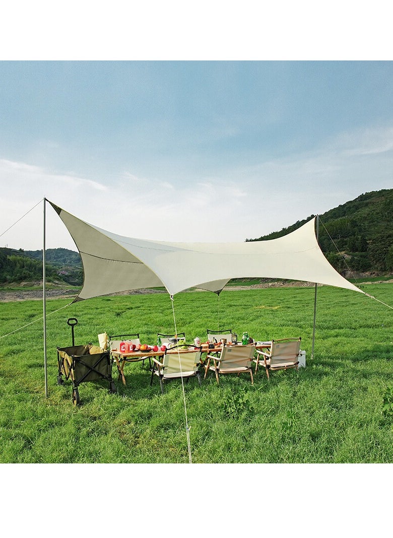 Manful Hexagonal Camping Tarp large area covered, suitable for 6-9 people, equipped with support poles, UV and waterproof, backyard camping, beach, deck, park and carport, sand  - Image 2
