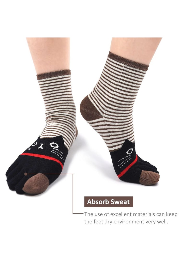 KASTWAVE 5 Pack Cartoon Fashion Five Finger Socks, Colorful Cotton Five Finger Socks, Athletic Running Toe Socks, Suitable for Ladies - Image 2