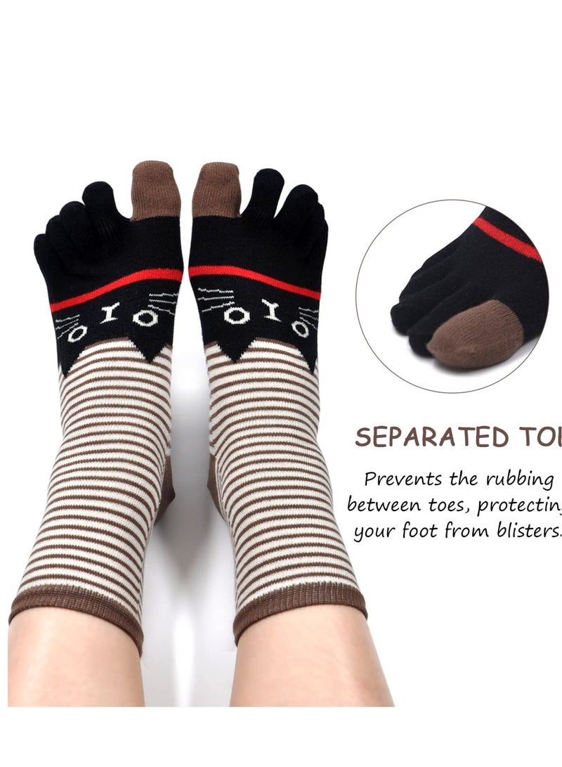 KASTWAVE 5 Pack Cartoon Fashion Five Finger Socks, Colorful Cotton Five Finger Socks, Athletic Running Toe Socks, Suitable for Ladies - Image 4