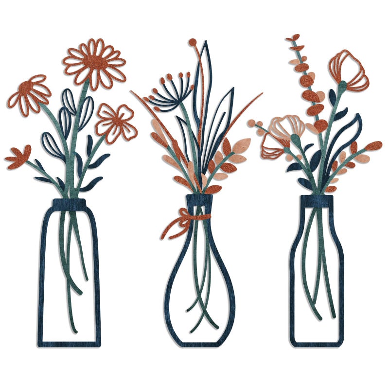 Pigort 3 Pieces Metal Flowers Wall Arts - Rustic Farmhouse Decor Minimalist Flower Wall Decors for Living Room Bathroom Bedroom Dining Room-Housewarming Gifts - Image 1