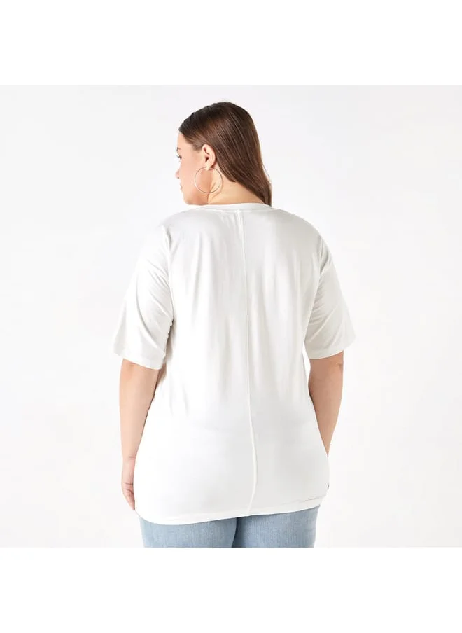 Ulla Popken Plus Size Ulla Popken Embellished T-Shirt with Short Sleeves