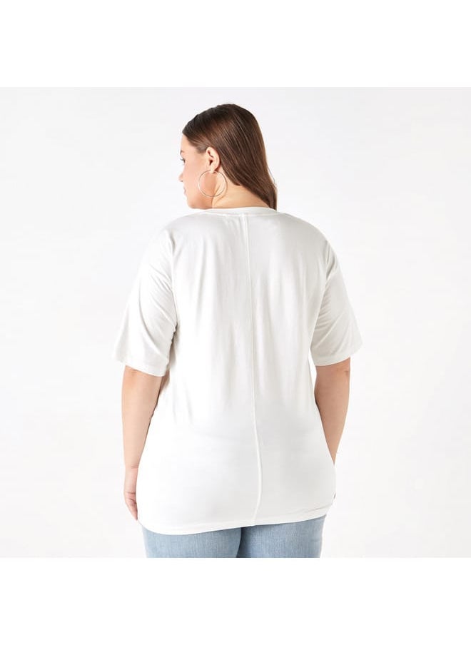 Ulla Popken Plus Size Ulla Popken Embellished T-Shirt with Short Sleeves  - Image 3