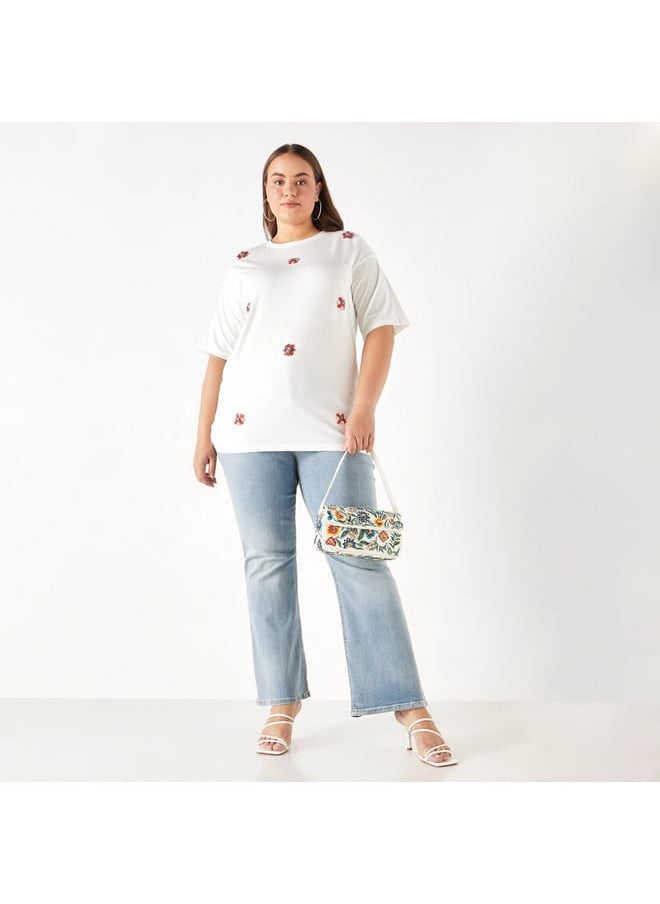 Ulla Popken Plus Size Ulla Popken Embellished T-Shirt with Short Sleeves  - Image 2