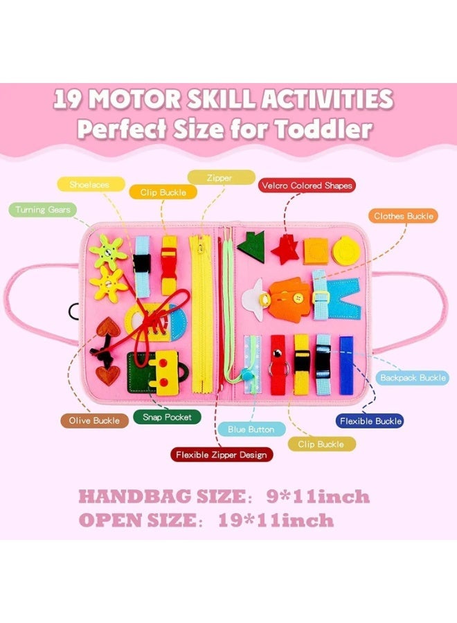 Montessori 4-in-1 Activity Busy Board for Toddlers – Quiet Book with Life Skills, Colors, Shapes, Switches & Buttons | Sensory Learning Toy for Ages 1–4 (Pink) - Image 5