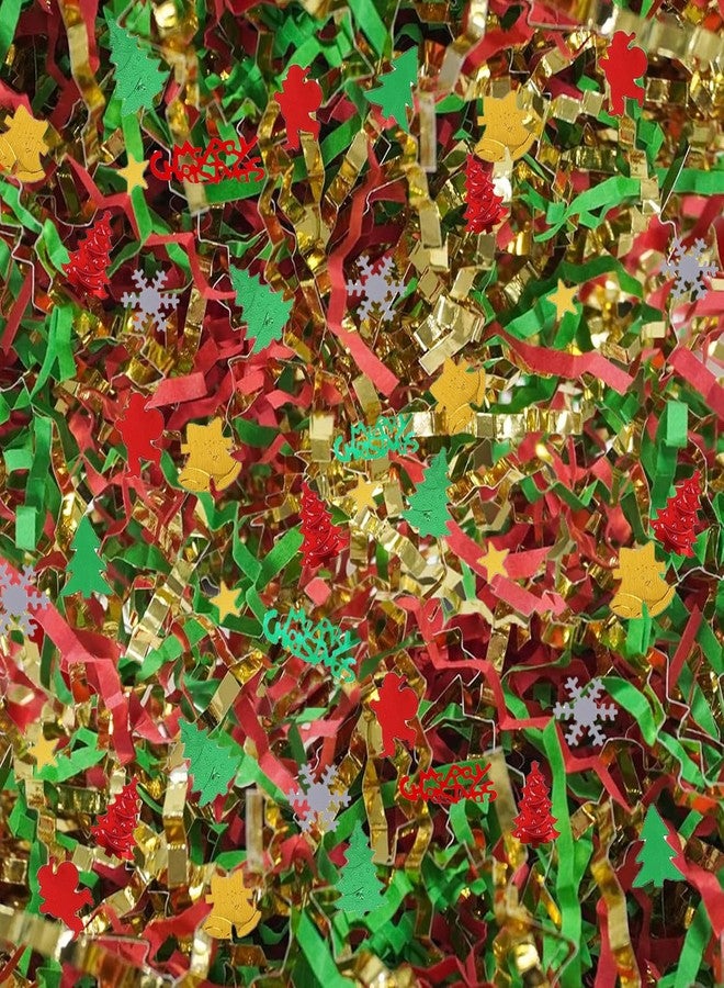 JINZOFLY Christmas Crinkle Cut Paper Shred Filler for Gift Wrapping, Xmas Shredded Paper for Festival Gift Baskets, Basket Fillers for Holiday Party Decor Filling Supplies (Christmas Theme, 100g(0.22LB)) - Image 1