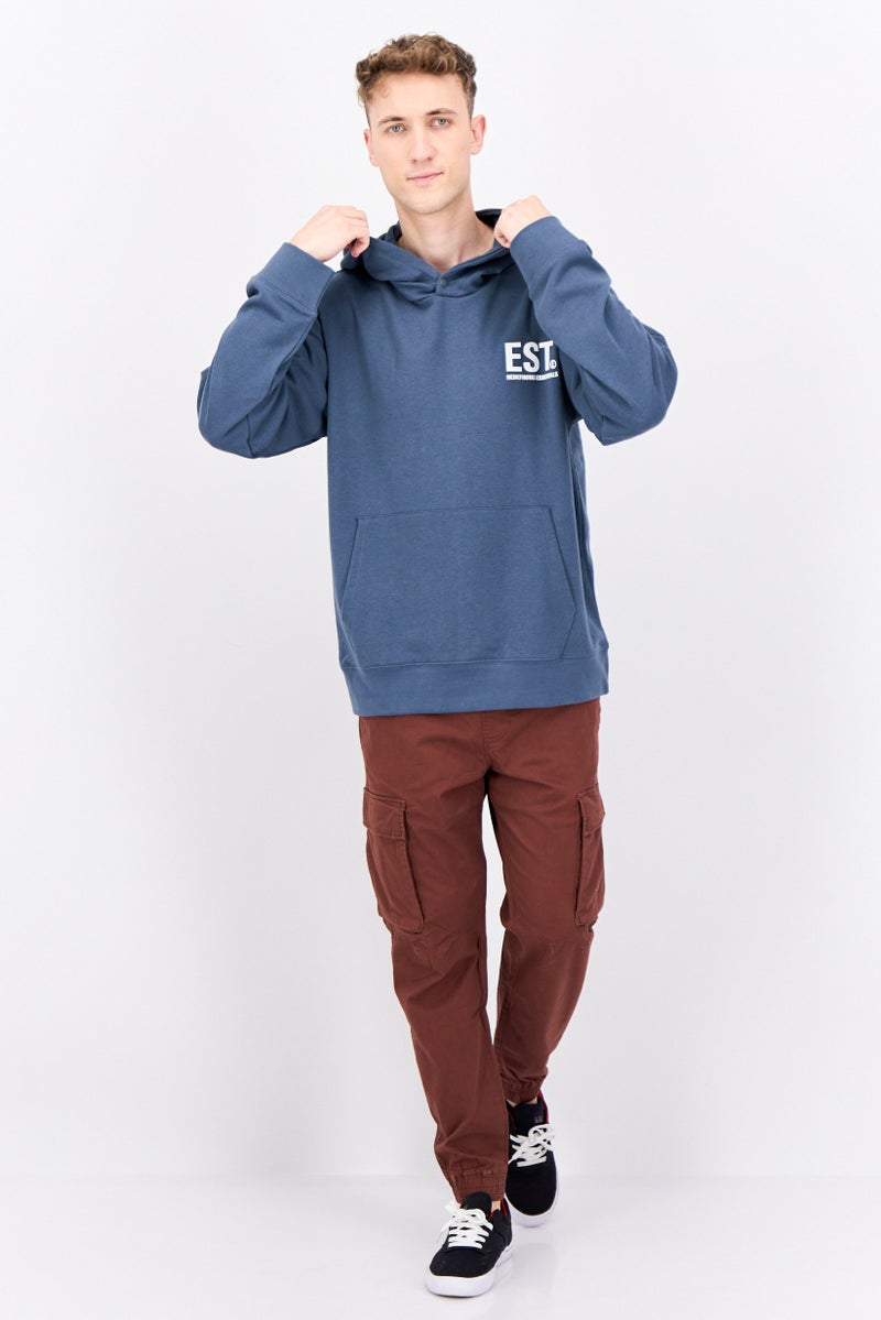 Established Redefining Essentials Men Hooded Long Sleeve Brand Logo Sweatshirt, Navy - Image 4