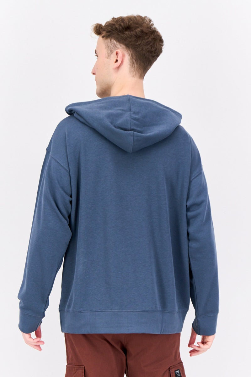 Established Redefining Essentials Men Hooded Long Sleeve Brand Logo Sweatshirt, Navy - Image 2