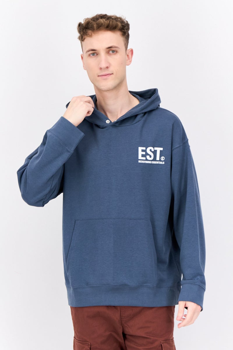 Established Redefining Essentials Men Hooded Long Sleeve Brand Logo Sweatshirt, Navy - Image 1