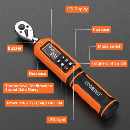 coobeast Digital Torque Wrench 1/4 Drive, 0.33-22.1 Ft.lbs./0.45-30Nm Range, Electronic Torque Screwdriver with Dual Direction Ratchet, Buzzer and LED Alert for Bicycle, Bike, DIY and Home Repair - Image 4