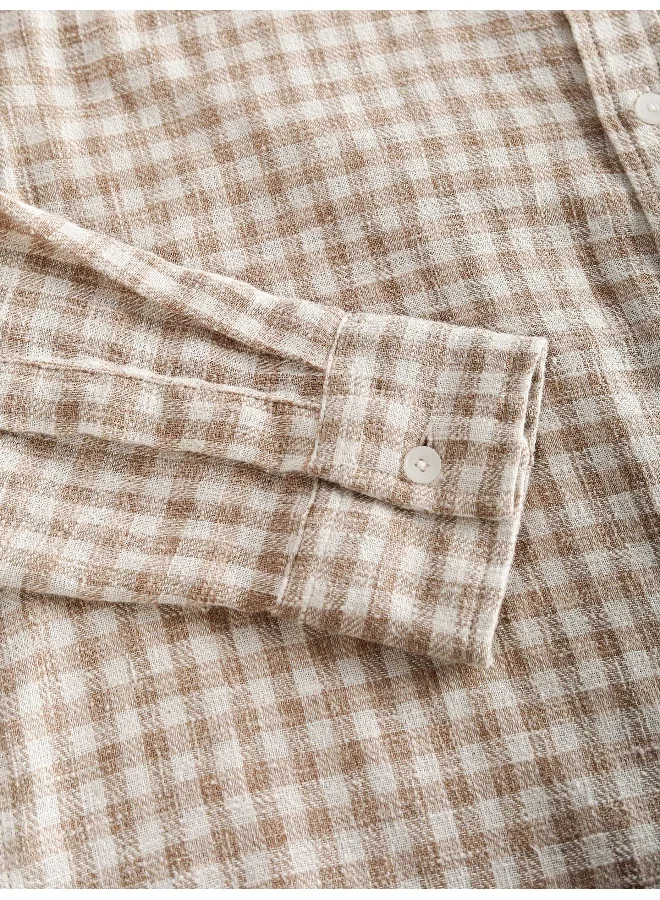Beyoung Beige Window Check Cotton Shirt