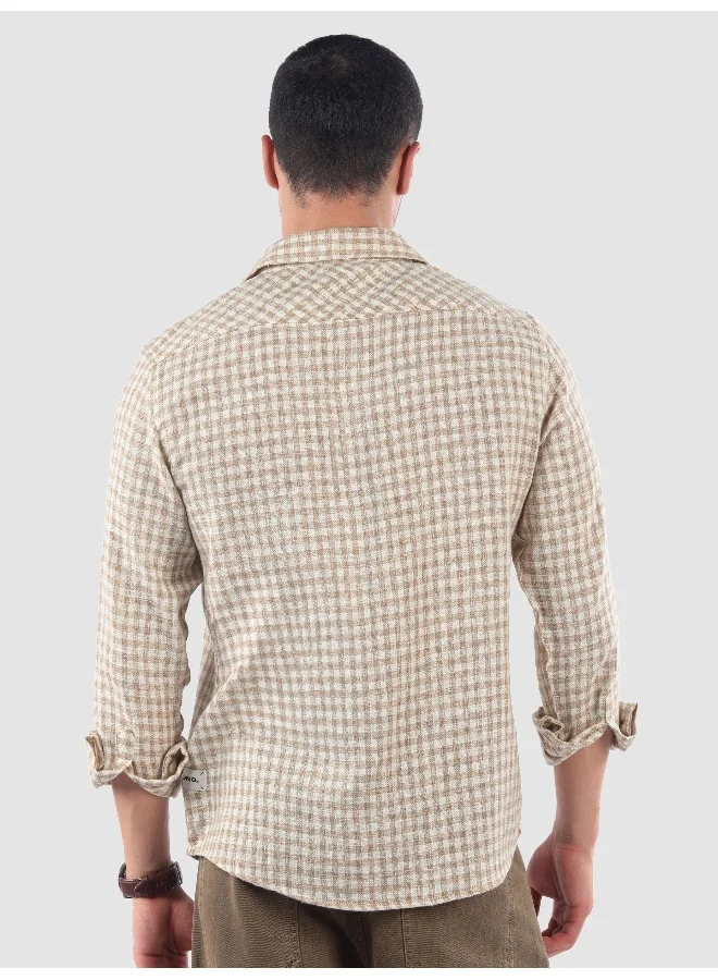 Beyoung Beige Window Check Cotton Shirt