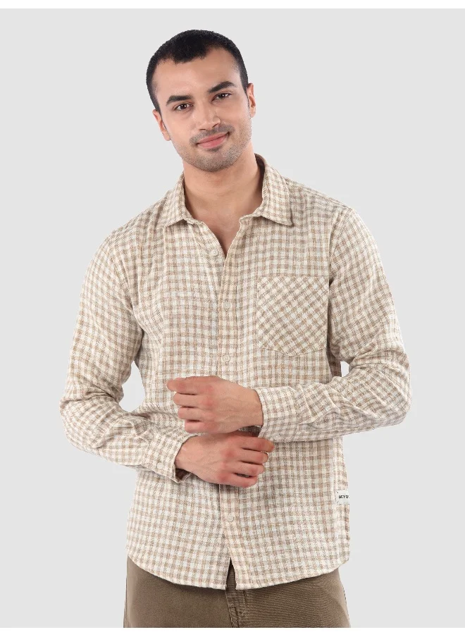 بيونغ Beige Window Check Cotton Shirt