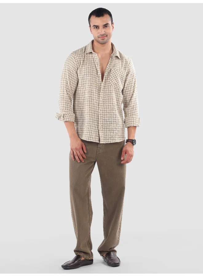 Beyoung Beige Window Check Cotton Shirt