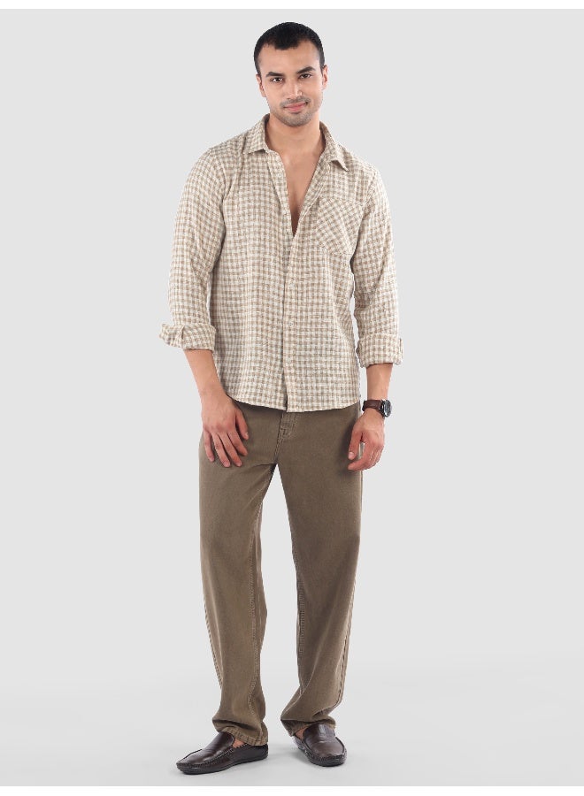 Beyoung Beige Window Check Cotton Shirt - Image 5