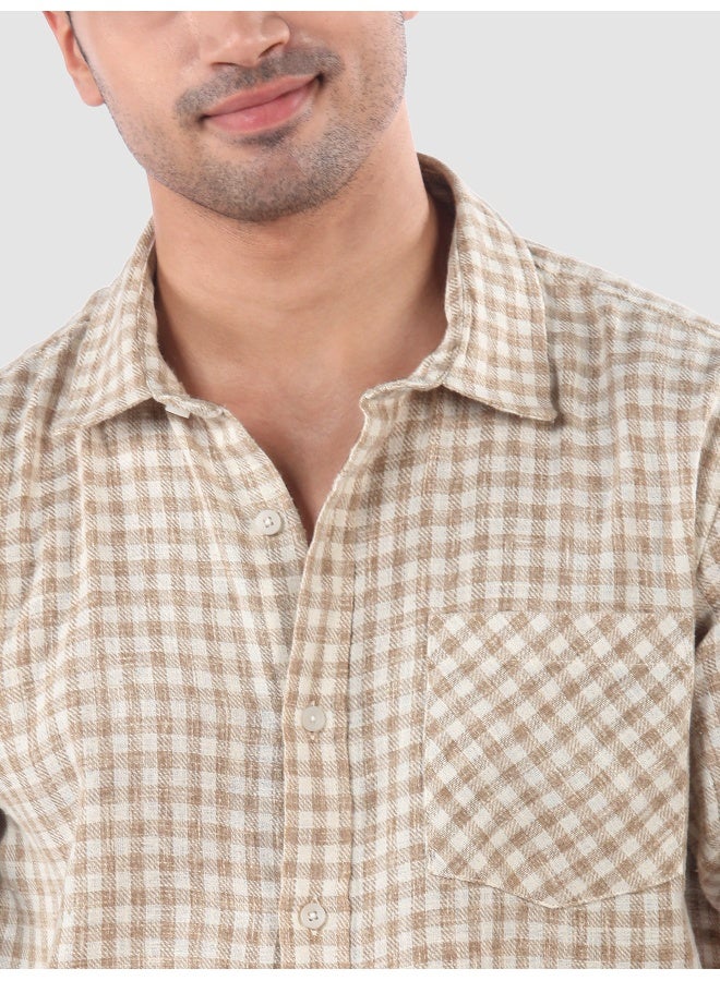 Beyoung Beige Window Check Cotton Shirt - Image 4