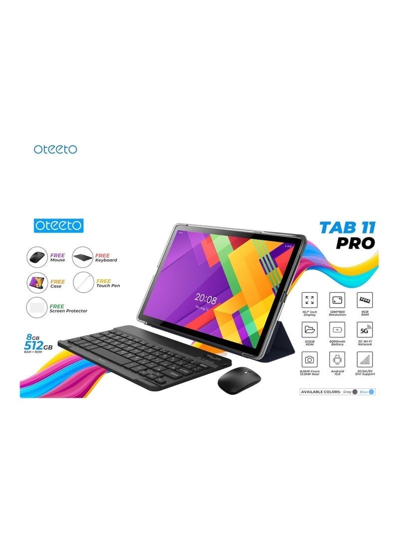 Oteeto TAB 11 Pro 10.1" Android 13 Tablet, 8GB RAM, 512GB ROM, 5G Network, Octa-Core, 6000mAh Battery, 13MP Rear & 8MP Front Camera, Keyboard, Touch Pen & Mouse ‚Äì Blue - Image 4