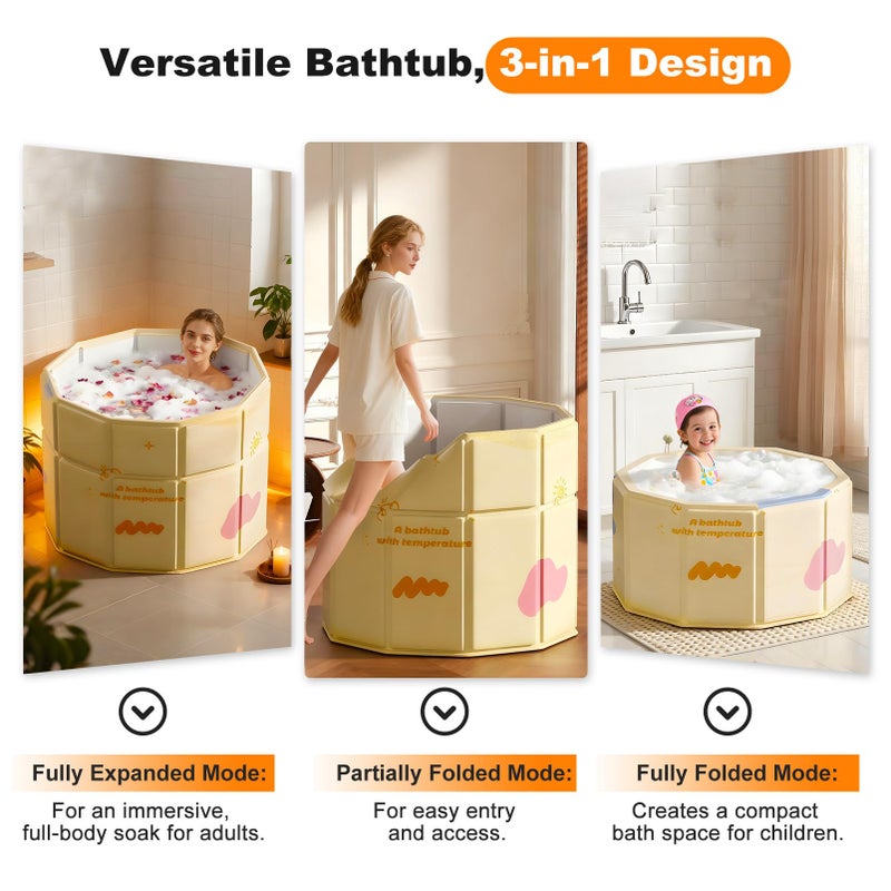 COBOPANDA Portable Bathtub for Adult 27.5"x27.5" Collapsible Cold Plunge Bathtub Foldable No Installation Ice Bath Tub for Shower Stall, Bathroom Hot SPA Soaking Standing Tub - Image 2