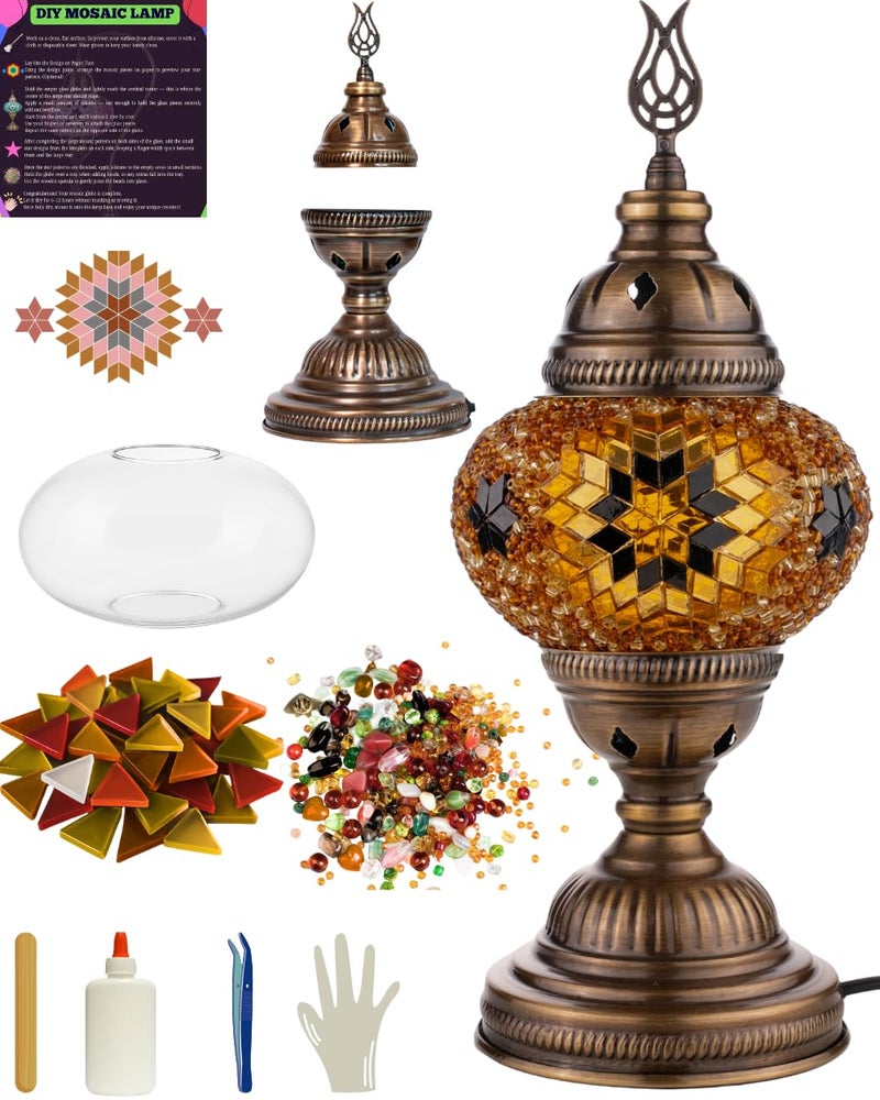 DEMMEX DIY Turkish Moroccan Mosaic Lamp Making Kit â€“ No Grout â€“ Fun, Easy, No Experience Required â€“ Complete Mosaic Art & Craft Project Kit for Adults & Teens â€“ Make Your Own Table Lamp (Brown&Amber) - Image 1