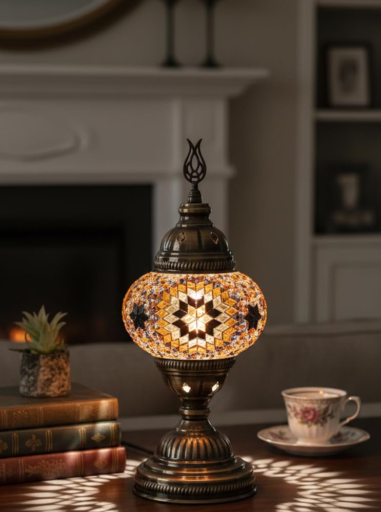 DEMMEX DIY Turkish Moroccan Mosaic Lamp Making Kit â€“ No Grout â€“ Fun, Easy, No Experience Required â€“ Complete Mosaic Art & Craft Project Kit for Adults & Teens â€“ Make Your Own Table Lamp (Brown&Amber) - Image 4