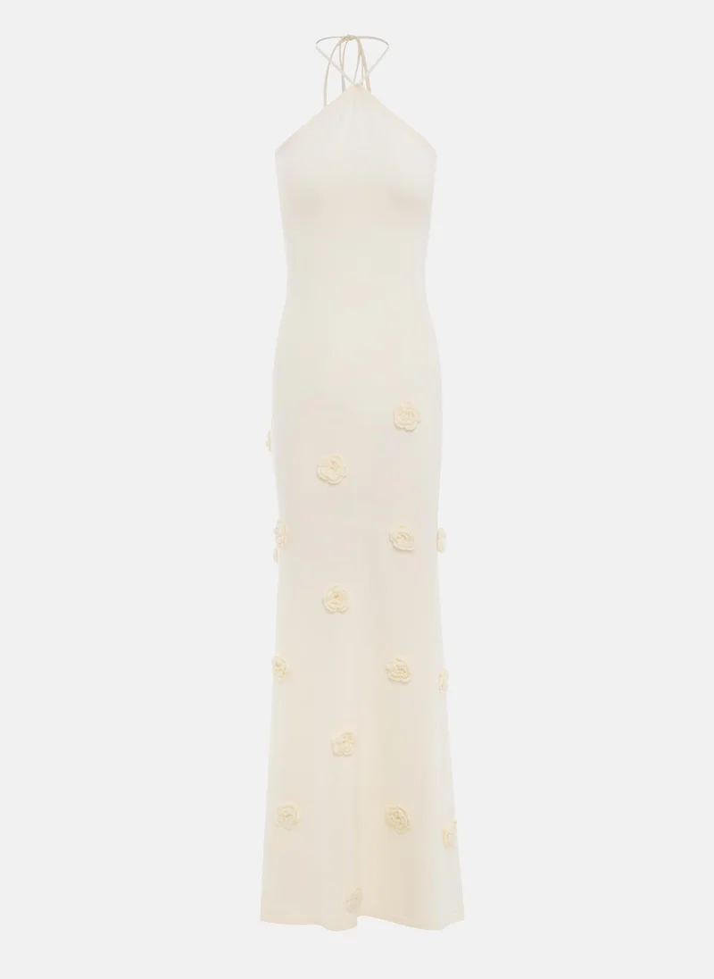 Lichi Jersey maxi dress with knitted flowers on the skirt