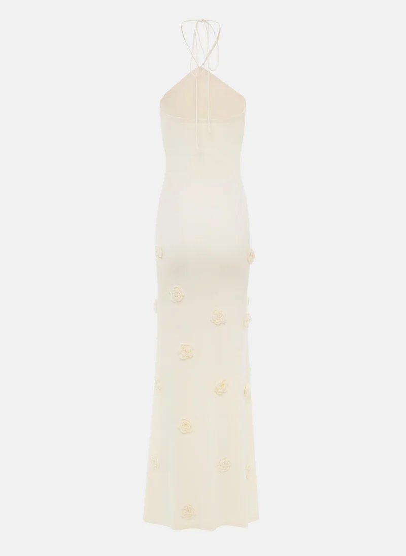 Lichi Jersey maxi dress with knitted flowers on the skirt