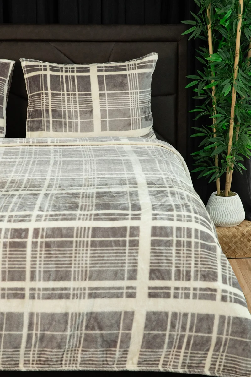 فافورا 3 Piece Woolly Double Blanket Bedspread Set - Mink