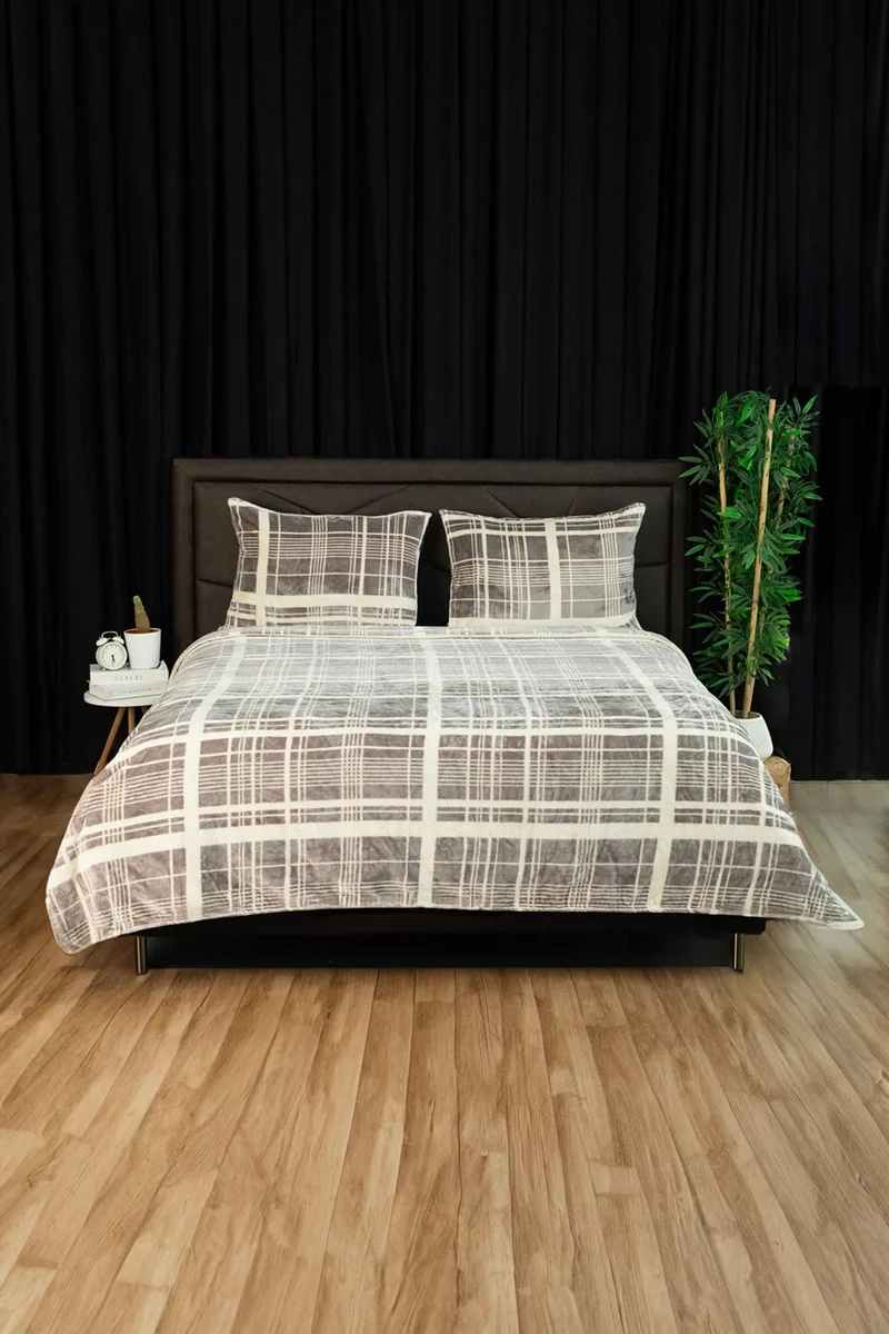فافورا 3 Piece Woolly Double Blanket Bedspread Set - Mink