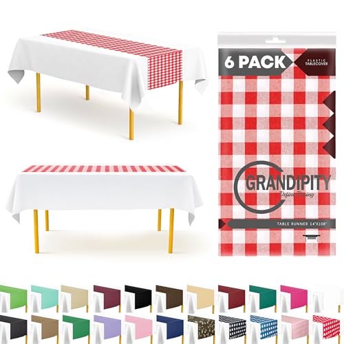 Grandipity Red Gingham 6 Pack Checkered Premium Disposable Plastic Table Runner 14 x 108 Inch. Table Runner for Dinner Parties & Events by Grandipity - Image 1