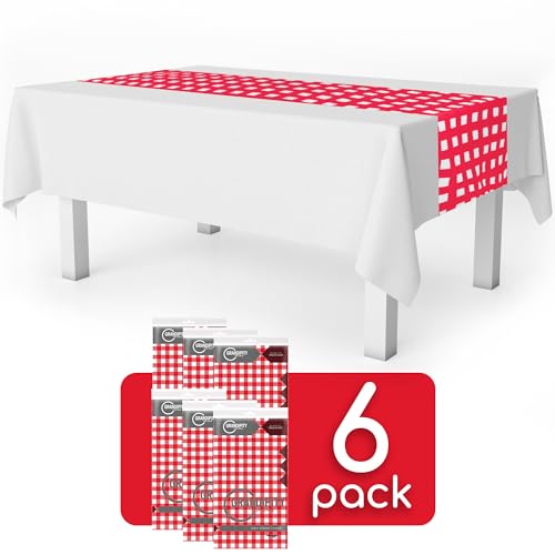 Grandipity Red Gingham 6 Pack Checkered Premium Disposable Plastic Table Runner 14 x 108 Inch. Table Runner for Dinner Parties & Events by Grandipity - Image 2