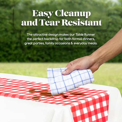 Grandipity Red Gingham 6 Pack Checkered Premium Disposable Plastic Table Runner 14 x 108 Inch. Table Runner for Dinner Parties & Events by Grandipity - Image 5