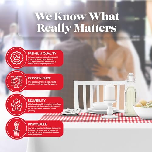 Grandipity Red Gingham 6 Pack Checkered Premium Disposable Plastic Table Runner 14 x 108 Inch. Table Runner for Dinner Parties & Events by Grandipity - Image 4