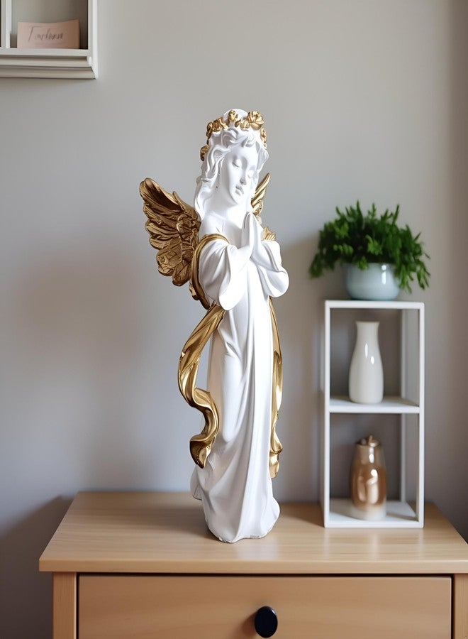 ALILA White Praying Angel Statue With Wings Figurine For Home Living Room Garden Shelf Mantel Decor Decoration Gifting Item, 12 Inches, Fantasy - Image 1