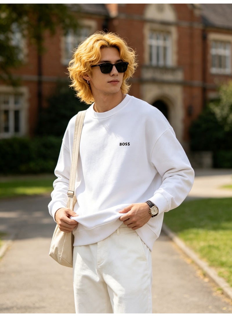 BOSS Men’s and Women’s Crew Neck Sweatshirt Casual Long Sleeve Top White - Image 5