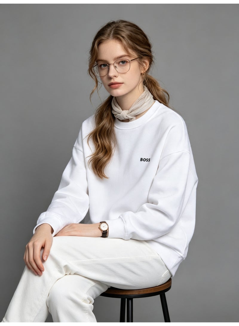 BOSS Men’s and Women’s Crew Neck Sweatshirt Casual Long Sleeve Top White - Image 2